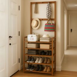 Rafaelo Mobilia Wooden Hall Tree Clothes Rack With Shoe Storage in Brown - thumbnail 2