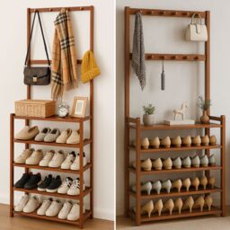 Rafaelo Mobilia Wooden Hall Tree Clothes Rack With Shoe Storage in Brown - thumbnail 9