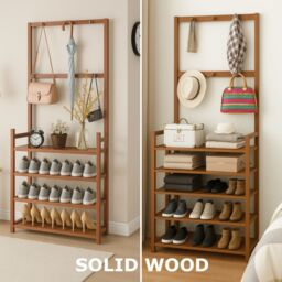 Rafaelo Mobilia Wooden Hall Tree Clothes Rack With Shoe Storage in Brown - thumbnail 6