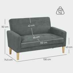 HOMCOM 2 Seater Sofa, Velvet Upholstered Loveseat for Small Space in Grey - thumbnail 3