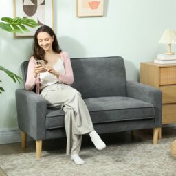 HOMCOM 2 Seater Sofa, Velvet Upholstered Loveseat for Small Space in Grey - thumbnail 1