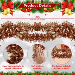 Neel Blue Christmas Shiny Metallic Chunky Tinsel Garland, 6.5ft in Bronze - thumbnail 2