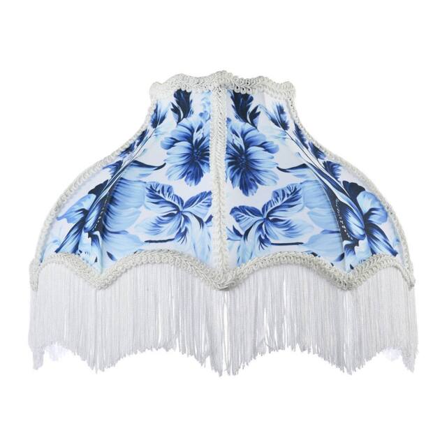 Happy Homewares Vibrant Blue Floral Handmade Victorian Lamp Shade with White Trims - Size: 14 inches - image 1