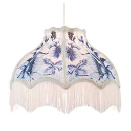 Happy Homewares Vibrant Blue Floral Handmade Victorian Lamp Shade with White Trims - Size: 14 inches - thumbnail 2