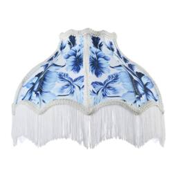 Happy Homewares Vibrant Blue Floral Handmade Victorian Lamp Shade with White Trims - Size: 14 inches - thumbnail 1