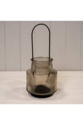 KDMD Smokey Brown Large Glass Candle Holder with handle - thumbnail 1
