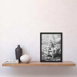 "Artery8 Giant Octopus Bathtub Black White Mountain Cliff Framed Art Print - Size: W12"" x H16""" - thumbnail 4