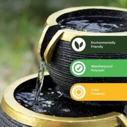 Gardenwize Solar Midnight Gold 4-Tier Ripplefall Water Feature in Black - thumbnail 4
