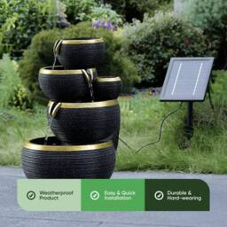 Gardenwize Solar Midnight Gold 4-Tier Ripplefall Water Feature in Black - thumbnail 3