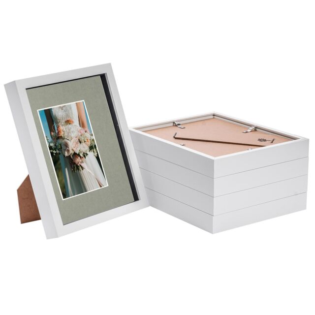 "Nicola Spring 3D Box Photo Frames - 8 x 10"" with 4 x 6"" Mount - Black Mount - Pack of 5 in White" - image 1