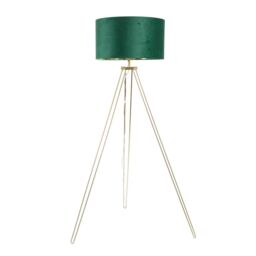 ValueLights Aero Hairpin Gold Tripod Floor Lamp with Velvet & Gold Drum Lamp Shade in Bottle Green - thumbnail 2