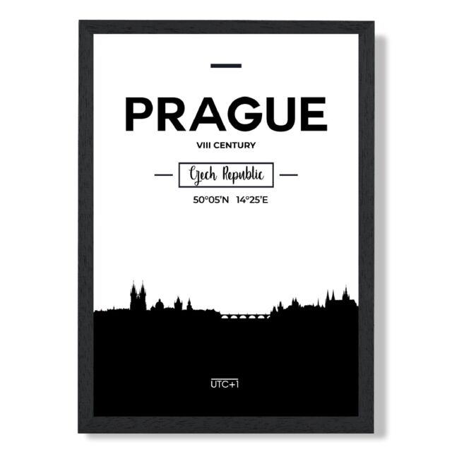 ARTZE Prague Black & White City Skyline Framed Print SIZE: A2 with Black Frame - Size: A4 - image 1