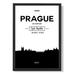 ARTZE Prague Black & White City Skyline Framed Print SIZE: A2 with Black Frame - Size: A4 - thumbnail 1