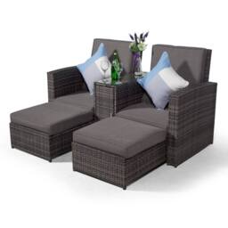 Thats Furniture Giardino Nevada Double Reclining Rattan Sun Loungers Set in Grey - thumbnail 4