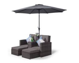 Thats Furniture Giardino Nevada Double Reclining Rattan Sun Loungers Set in Grey - thumbnail 2
