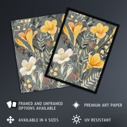 "Artery8 Dark Freesia Flowers Painting Wildflowers Bloom Framed Art Print in Yellow - Size: W12"" x H16""" - thumbnail 2