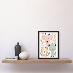 "Artery8 Wall Art Print Cute Zoo Baby Animals Pastel Colour Graphic Artwork Jungle Forest Friends Kids Bedroom Painting Art Framed - Size: W12"" x H16""" - thumbnail 4