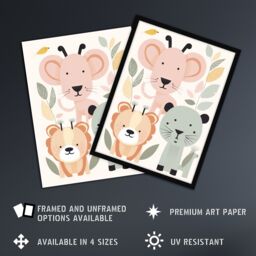 "Artery8 Wall Art Print Cute Zoo Baby Animals Pastel Colour Graphic Artwork Jungle Forest Friends Kids Bedroom Painting Art Framed - Size: W12"" x H16""" - thumbnail 2