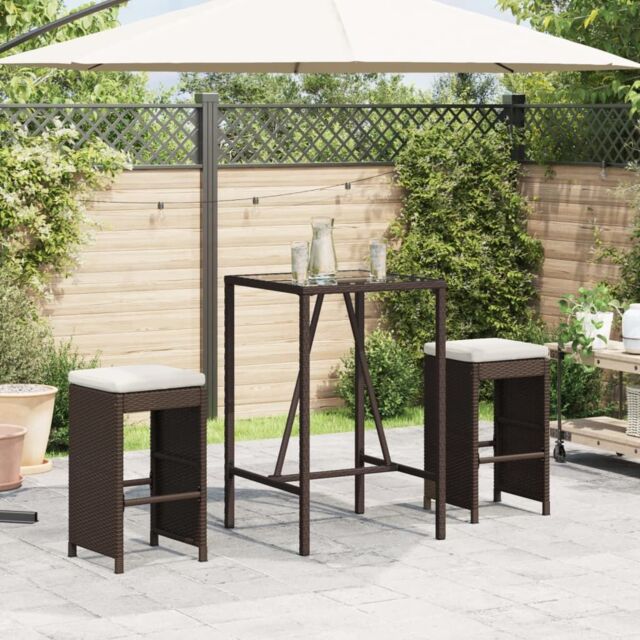 Berkfield Home Garden Bar Stools with Cushions 2 pcs Brown Poly Rattan - image 1