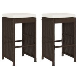 Berkfield Home Garden Bar Stools with Cushions 2 pcs Brown Poly Rattan - thumbnail 2