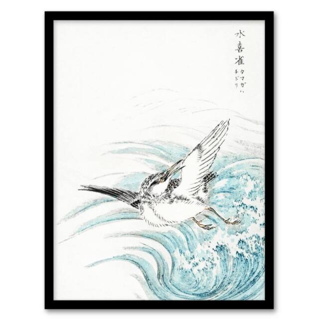 Artery8 Mongolian Plover Japanese Vintage Japan Framed Wall Art Print Kashu - Size: A4 - image 1