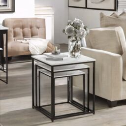 Rafaelo Mobilia Set Of 3 Square Nesting Tables Marble Effect in White - thumbnail 3