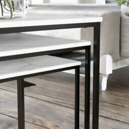 Rafaelo Mobilia Set Of 3 Square Nesting Tables Marble Effect in White - thumbnail 4