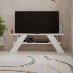 CALICOSY TV Stand With 3 Shelves, 120 Cm Wide - Farfalla in White - thumbnail 3