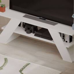 CALICOSY TV Stand With 3 Shelves, 120 Cm Wide - Farfalla in White - thumbnail 4