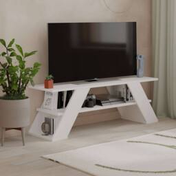 CALICOSY TV Stand With 3 Shelves, 120 Cm Wide - Farfalla in White - thumbnail 2