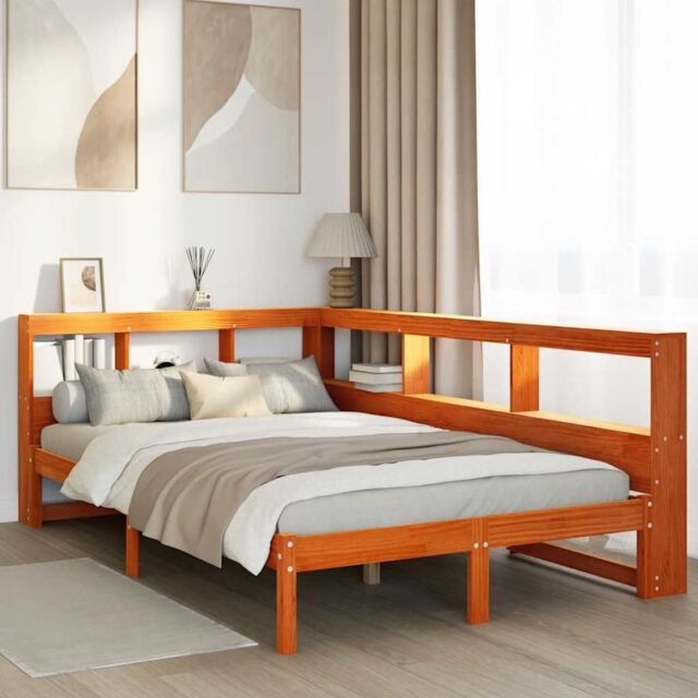 Berkfield Home Bookcase Bed without Mattress Wax Brown 120x190 cm Solid Wood Pine - image 1