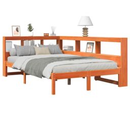 Berkfield Home Bookcase Bed without Mattress Wax Brown 120x190 cm Solid Wood Pine - thumbnail 3