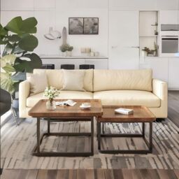 FURNOS 2PC Industrial Square Nesting Tables Living Room Furniture in Brown - thumbnail 2