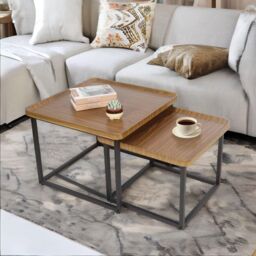 FURNOS 2PC Industrial Square Nesting Tables Living Room Furniture in Brown - thumbnail 4