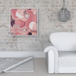 "Warren Reed - Designer Abstract Pink White Framed Canvas in Off-White - Size: W16"" x H16""" - thumbnail 2