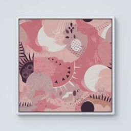 "Warren Reed - Designer Abstract Pink White Framed Canvas in Off-White - Size: W16"" x H16""" - thumbnail 1