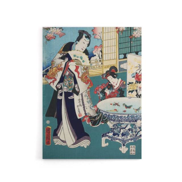 "Artery8 Spring Outing in a Villa Canvas Wall Art Print Toyohara Kunichika in Blue - Size: W24"" x H32""" - image 1