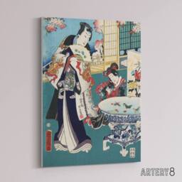 "Artery8 Spring Outing in a Villa Canvas Wall Art Print Toyohara Kunichika in Blue - Size: W24"" x H32""" - thumbnail 2