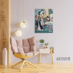 "Artery8 Spring Outing in a Villa Canvas Wall Art Print Toyohara Kunichika in Blue - Size: W24"" x H32""" - thumbnail 3