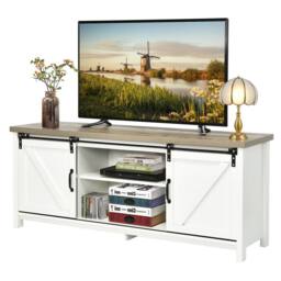 Costway Modern TV Cabinet for 60-Inch TV Wooden Media Storage Shelves Organizer Stand in White - thumbnail 5