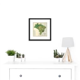 Artery8 Map Wells 1886 Brazil Physical Old Replica 8X8 Inch Square Wooden Framed Wall Art Print Picture with Mount in Black - thumbnail 2