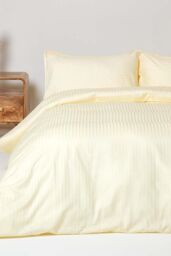 Homescapes Egyptian Cotton Stripe Duvet Cover & Pillowcase 330 TC in Yellow - Size: Double - thumbnail 2