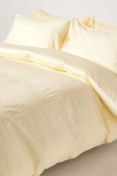 Homescapes Egyptian Cotton Stripe Duvet Cover & Pillowcase 330 TC in Yellow - Size: Double - thumbnail 1