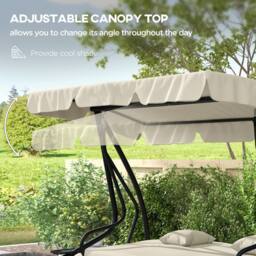OUTSUNNY 2-in-1 Garden Swing Chair for 3 Person w/ Adjustable Canopy, Cream in White - thumbnail 5