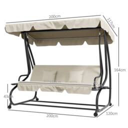 OUTSUNNY 2-in-1 Garden Swing Chair for 3 Person w/ Adjustable Canopy, Cream in White - thumbnail 3