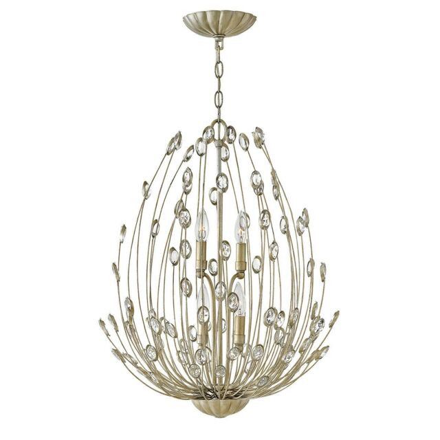 Loops 4 Bulb Chandelier Hanging Pendant LIght Silver Leaf LED E14 60W Bulb in Metallics