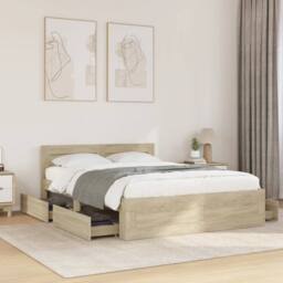 Berkfield Home Bed Frame with Headboard without Mattress Sonoma Oak 120x200 cm in Light Brown - Size: Small Double - thumbnail 2