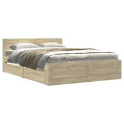 Berkfield Home Bed Frame with Headboard without Mattress Sonoma Oak 120x200 cm in Light Brown - Size: Small Double - thumbnail 1