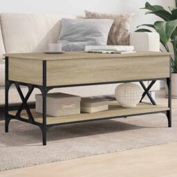 Berkfield Home Coffee Table Sonoma Oak 100x50x50 cm Engineered Wood & Metal in Light Tan - Size: 100 x 50 x 50 cm - thumbnail 2