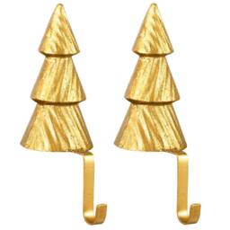 Dibor Set of 2 Gold Fir Tree Stocking Hook Christmas Stocking Holder - Size: 2 Pack